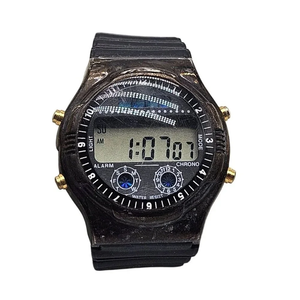 Vintage LEB Digital Chronograph Watch With Gold Accents Water Resistant Band